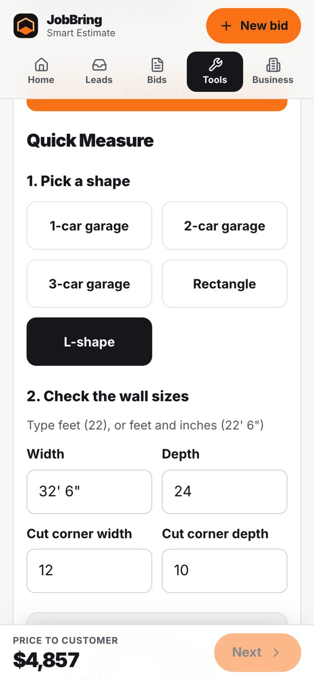 Quick Measure: pick the room shape