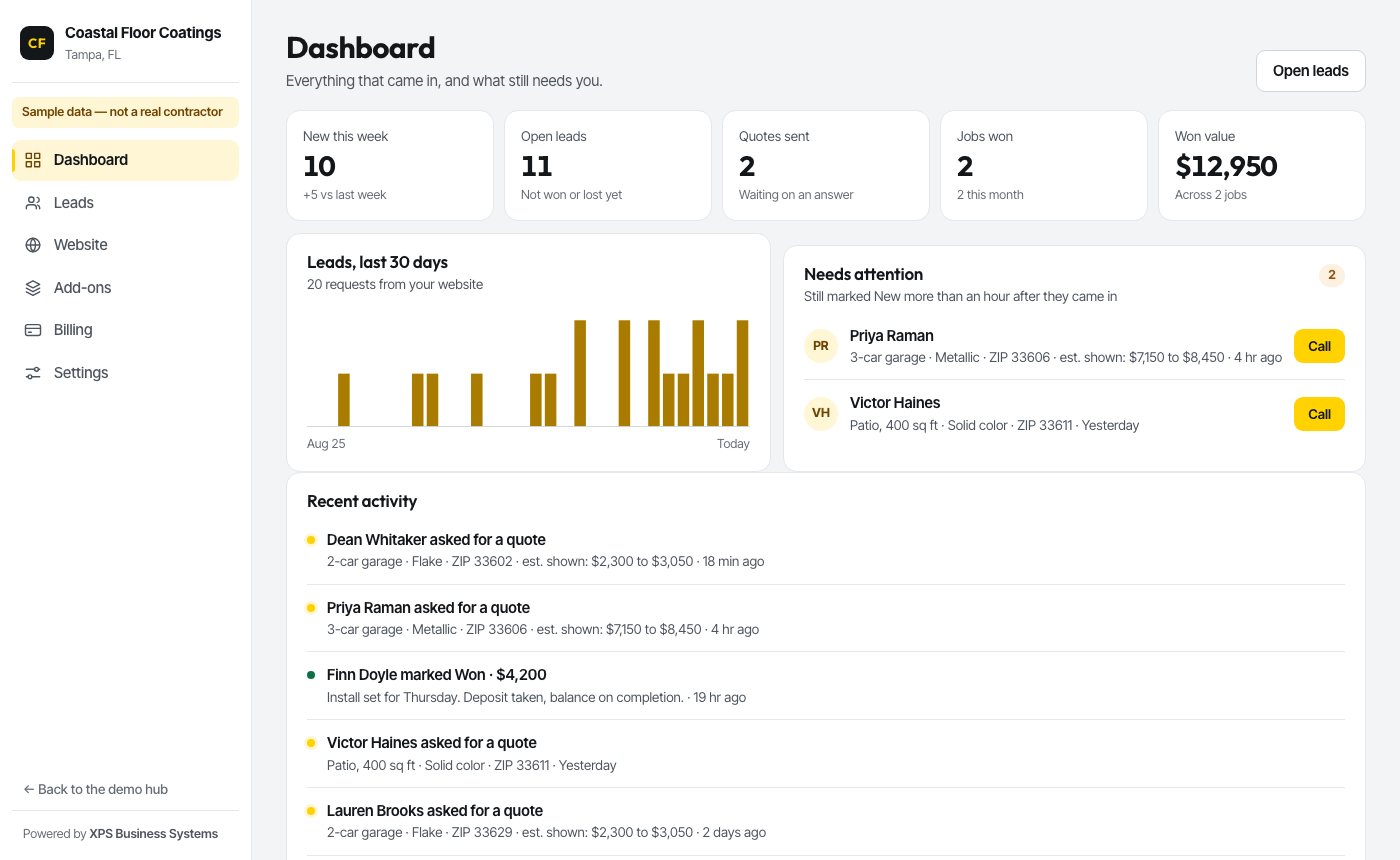 Your dashboard: new leads, quotes sent, jobs won, and who still needs a call
